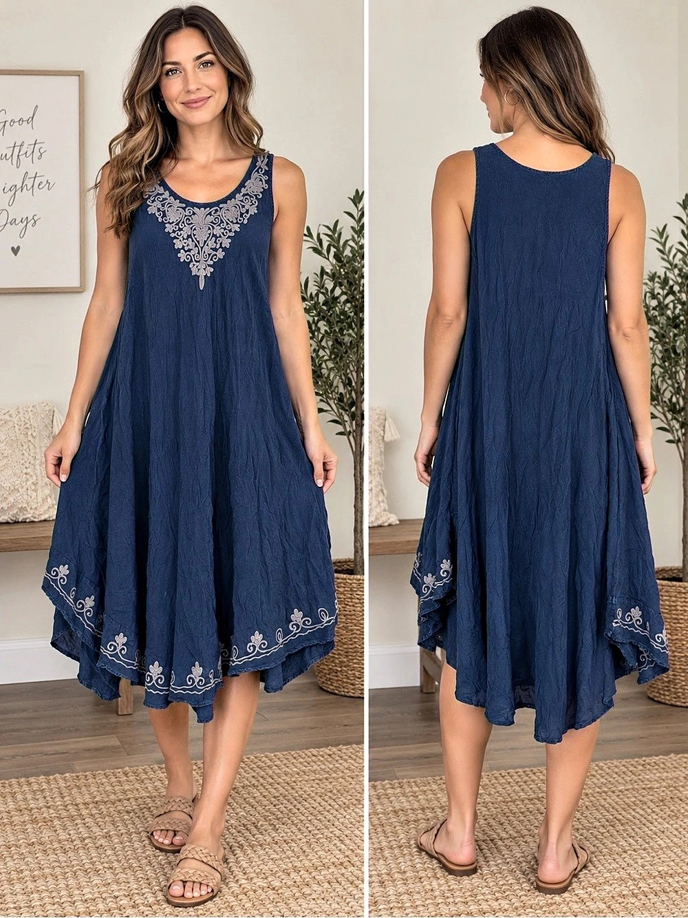 Sacred Threads Embroidered Midi Dress in Blue